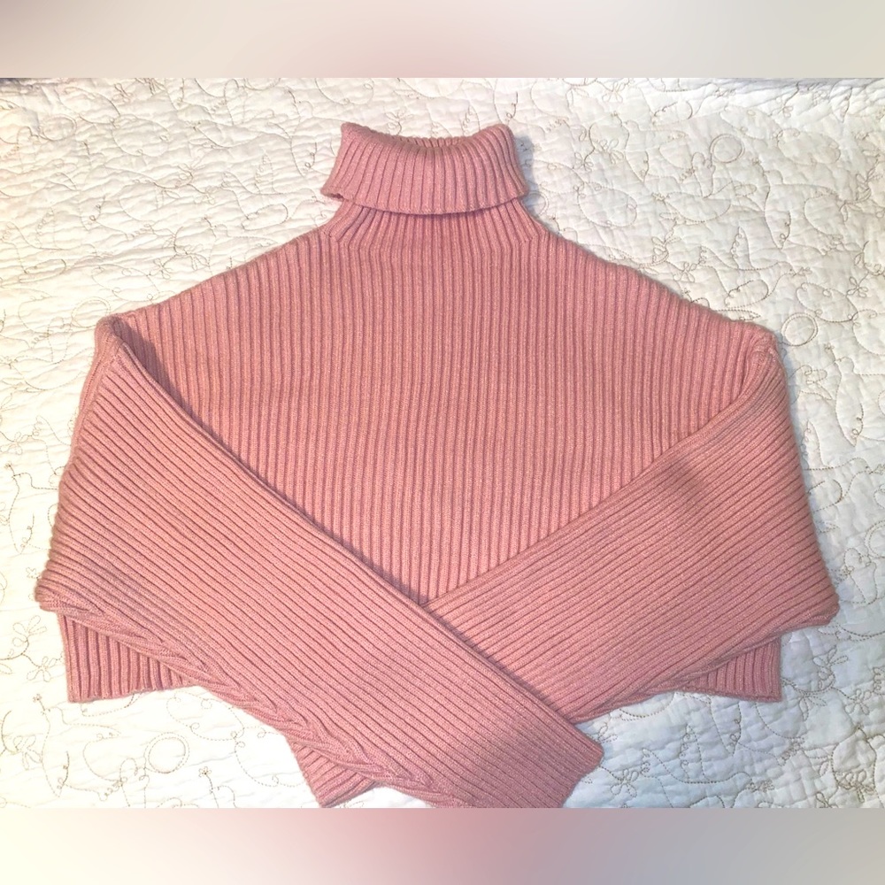 Cropped Pink Turtleneck Sweater Size Small